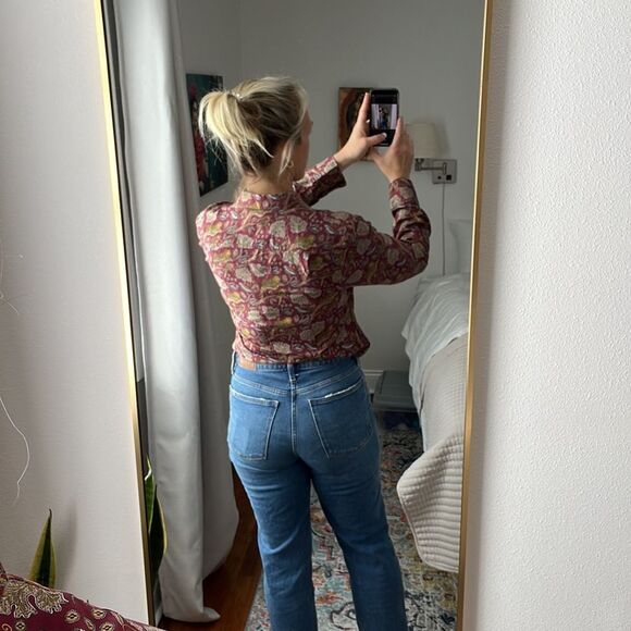 J Crew Silk Button Down Shirt Womens Size 6 Paisley Red Gold - Picture 5 of 8